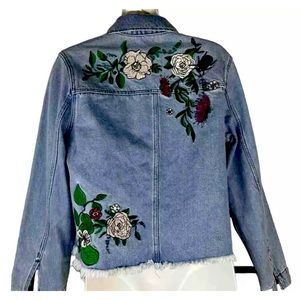 H&M Coachella Embroidered Pre-washed Blue Denim Fringe Jacket Women 8 worn Twice